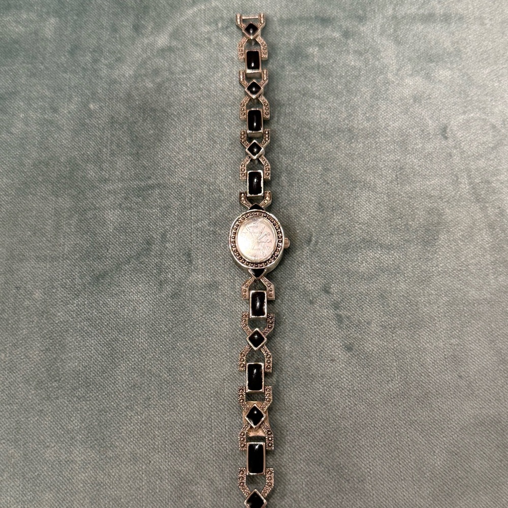 Novelle Women’s Silver-Tone Quartz Watch w/ Black Enamel & Crystals
